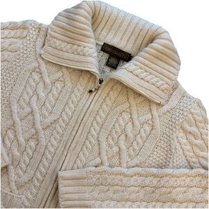 Inis Crafts Women's M 100% Merino Wool Cable Knit  Full Zip Sweater Ireland VTG